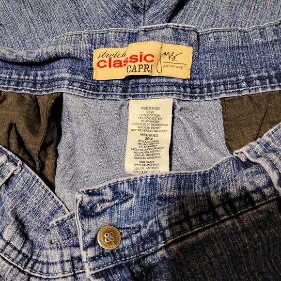 JMS Stretch Classic Denim Blue Jean Capri Embroidered Butterfly Detail Pants - Picture 4 of 6